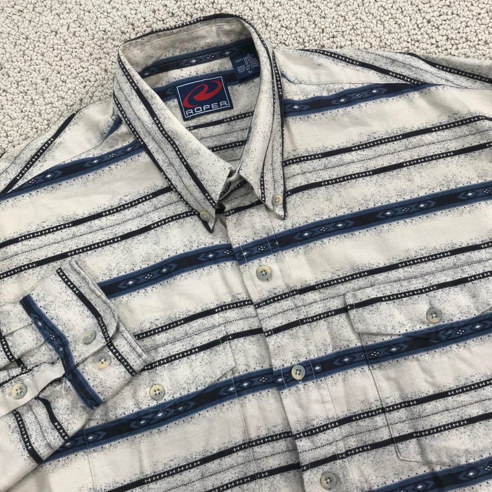Roper‎ Mens Large Vintage Southwestern Aztec Striped Western Button Down Shirt